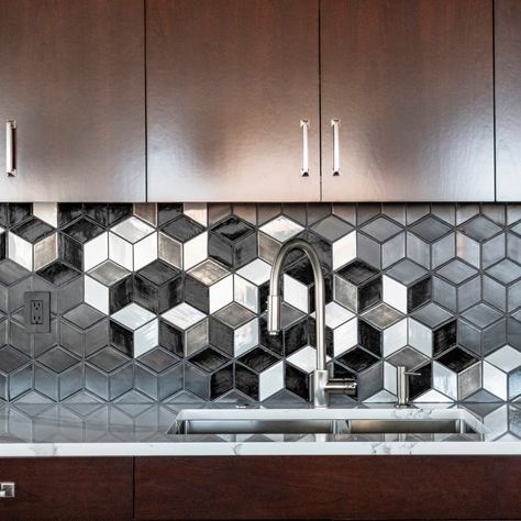 Trendy Tile Designs Inspired by One Custom Backsplash – Mercury Mosaics Kitchen Splashback Designs, Custom Tile Design, Teal Tile, Beautiful Backsplash, Custom Backsplash, Black Backsplash, Tile Renovation, Bold Kitchen, Mercury Mosaics