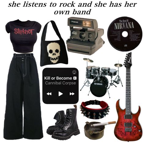 Metal Clothing Style, Rockstar Grunge Outfit, Rockstar Gf Essentials, 90s Rock Fashion Women, Casual Rockstar Gf Outfits, Punk Outfit Aesthetic, Rockstar Outfits For Women, Band Outfit Ideas, Rockstar Girlfriend Style