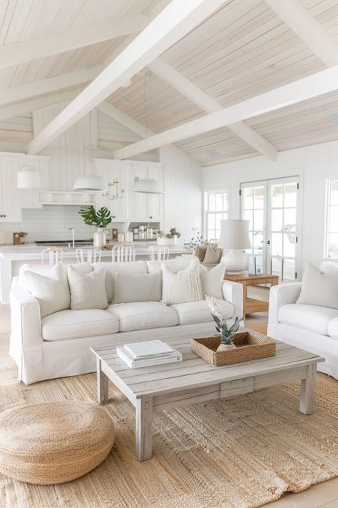 30 Neutral Coastal Decor Ideas That Scream Vacation Mode Neutral Coastal Decor, Beach Living Room, Beach House Living Room, Easy Budget, Cottage Living Rooms, Coastal Living Rooms, Cozy Farmhouse, Coastal Living Room, Beach House Interior