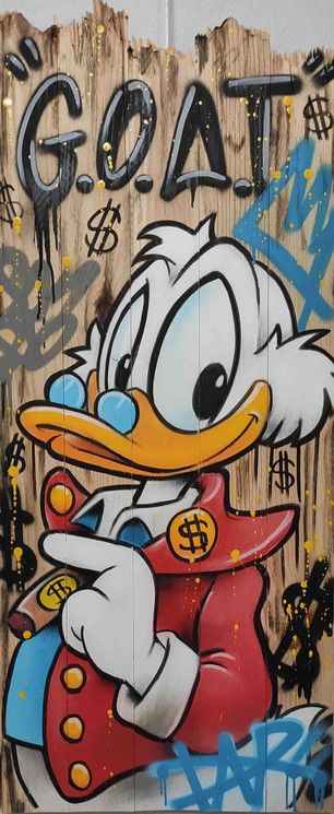 $1520 · Available for sale with international shipping from ART LIFE GALLERY, Daru, G.O.A.T (Greatest Of All Time), 2021, Acrylic on Wood, 47"x20" · Pop art, Painting, Colorful art, Looney Tunes, Disney, Donald Duck, Cartoon art Pop Art Disney, Donald Duck Cartoon, Art Painting Colorful, Disney Pop Art, Contemporary Pop Art, Trippy Cartoon, Disney Canvas Art, Tableau Pop Art, Gcse Art Sketchbook