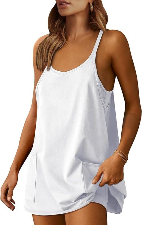 ANRABESS Women Summer Mini Romper Dress Workout Tennis Active Sports Athleisure Outfits Built in Shorts Trendy Vacation White Small at Amazon Women’s Clothing store