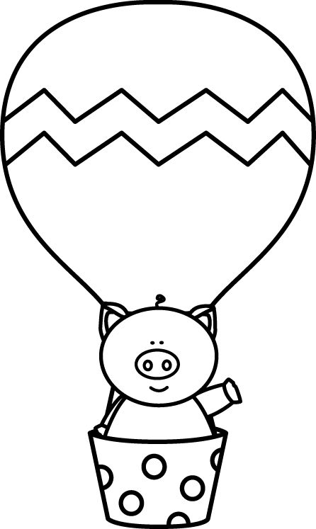 Black and White Pig in a Hot Air Balloon clip art from mycutegraphics.com Molde, Balloon Quilt, Balloon Clip Art, Hot Air Balloon Clipart, Hot Air Balloon Craft, White Pig, Balloon Template, Wedding Boards, Pig Drawing