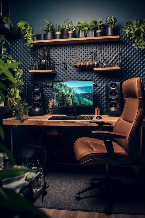 Small Game Rooms, Home Music Rooms, Modern Home Offices, Home Studio Setup, Music Studio Room, Interior Design Per La Casa, Bedroom Setup, Computer Room, Home Studio Music