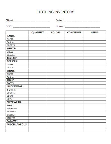 FREE 10+ Clothing Inventory Samples in PDF Clothing Inventory Organization, Free Printable Inventory Sheets, Inventory Organization Storage, Goodnotes Free, Closet Inventory, Inventory Printable, Inventory Template, Inventory Organization, Home Organization Binders