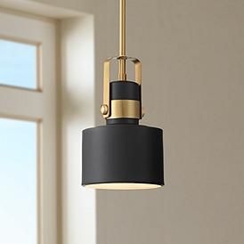 Courtney 6 1/2" Wide Black and Brass Mini Pendant Light Living Room Lighting Tips, Gold Pendant Lighting, Pendant Light Styles, Kitchen Pendants, Mini Pendant Lights, Kitchen Pendant Lighting, Chandelier Design, Black Pendant, Black And Brass