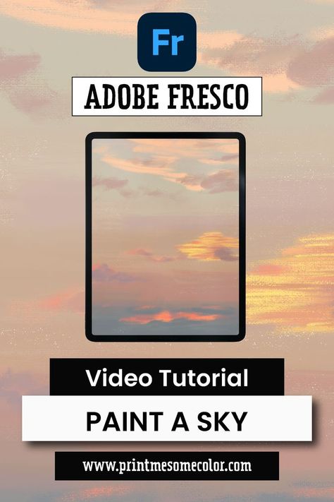 Fresco, Procreate Alternative, Adobe Fresco Tutorial, Fresco Illustration, Fresco Tutorial, Painting Skies, Fresco Painting, Paint Clouds, Cloud Tutorial