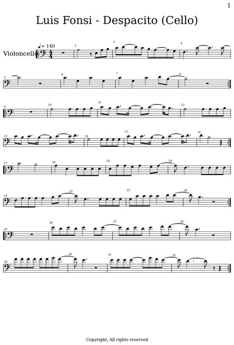 Luis Fonsi - Despacito (Cello) - Sheet music for Cello Sheet Music For Cello, Cello Music Sheet, Cello Songs, Cello Notes, Bass Cello, Viola Sheet Music, Piano Notes Songs, Cello Sheet Music, Music Notation