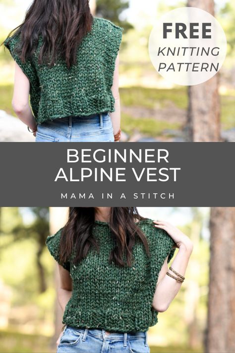 Easy Alpine Vest Knitting Pattern – Mama In A Stitch Free Knitting For Beginners, Beginner Knit Vest Pattern Free, Womens Vest Knitting Patterns, Simple Vest Knitting Pattern, Knitting A Vest For Beginners, How To Knit A Sweater Vest, How To Knit A Vest, Free Knitting Patterns For Women Vest, Free Knit Vest Patterns For Women