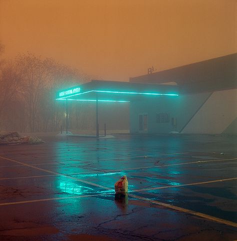 Tron meets Silent Hill. #imgur Atmospheric Photography, Rhythm Photography, Neon Grunge, Todd Hido, Neon Noir, Foggy Day, New Retro Wave, Neon Nights, Foto Inspiration