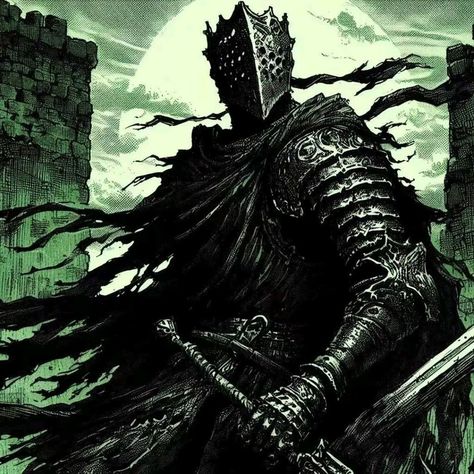 Modern Medieval Aesthetic, Echo Knight Dnd Art, Dark Steampunk, Sif Dark Souls, Dark Fantasy Artwork, Green Knight, Samurai Artwork, Dark Souls 3, Dark Souls Art