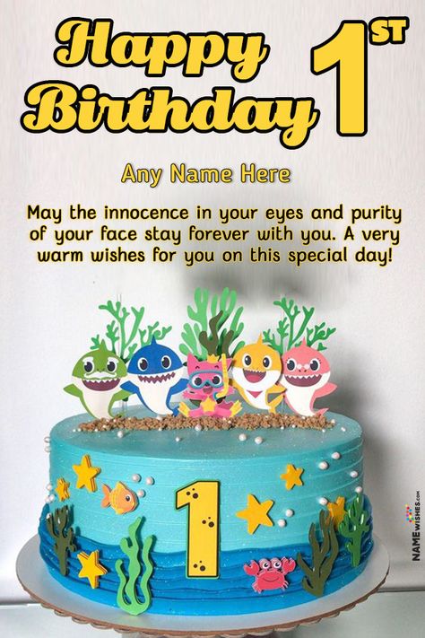Baby Shark 1st Birthday Cake With Name Edit Online. Beautiful and colorful Baby shark themed first birthday cake for babies. Who loves this baby shark poem. Send this free cake as online gift. Happy Birthday Little Boy, Birthday Cake With Name Edit, Happy 1st Birthday Wishes, Birthday Boy Quotes, Wishes For Baby Boy, Birthday Cake Write Name, First Birthday Wishes, 1st Birthday Wishes, Birthday Wishes Girl