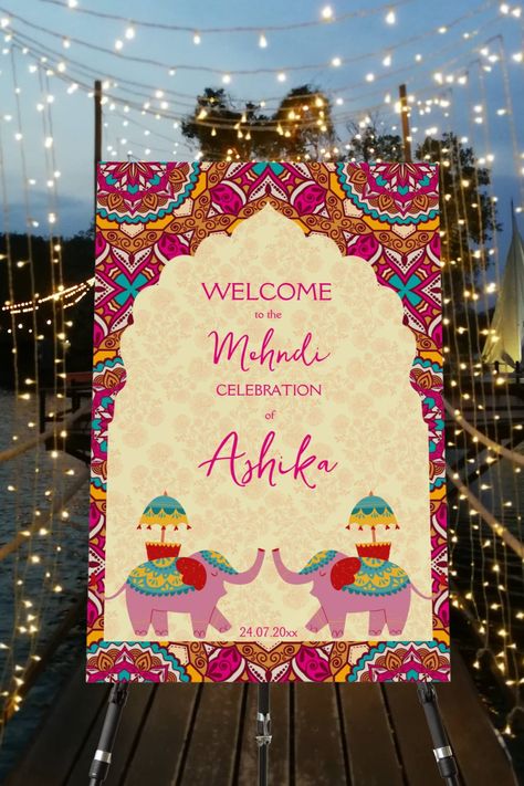 Mehndi welcome sign cute elephants pink mandala background mahndi welcome board Wedding Boards Indian, Mehendi Welcome Sign, Mehndi Board Ideas, Mehendi Sign Boards, Mehendi Welcome Board Ideas, Wedding Boards Signs Entrance Indian, Mehndi Sign Board, Mehndi Welcome Sign, Mehendi Welcome Board