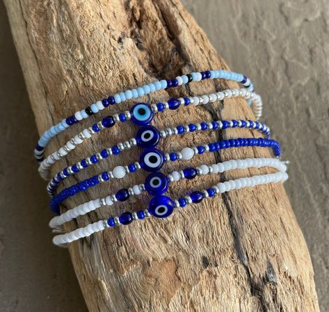 Evil Eye Bracelet Diy, Evil Eye Jewelry Bracelet, Festival Jewellery, Homemade Bracelets, Summer Jewellery, Glass Evil Eye, Evil Eye Beads, Boho Jewellery, Diy Bracelet Designs