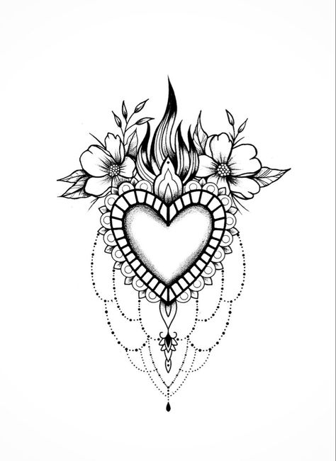 Heart Mandala Idea Tattoo ❤️ Heart Tattoo Sleeve Ideas, Heart Chandelier Tattoo, Heart Mandala Tattoo Design, Heart Throat Tattoos Women, Henna Heart Tattoo, Forearm Heart Tattoo Women, Boho Heart Tattoo, Sacred Heart Eye Tattoo, Chest Heart Tattoo Female