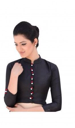 Chinese Collar Blouse Designs Collar Blouse Designs, Chinese Collar Blouse, Black Blouse Designs, Saree Jacket Designs, Latest Blouse Designs, Long Blouse Designs, Blouse Designs High Neck, Boat Neck Blouse Design, Chinese Collar