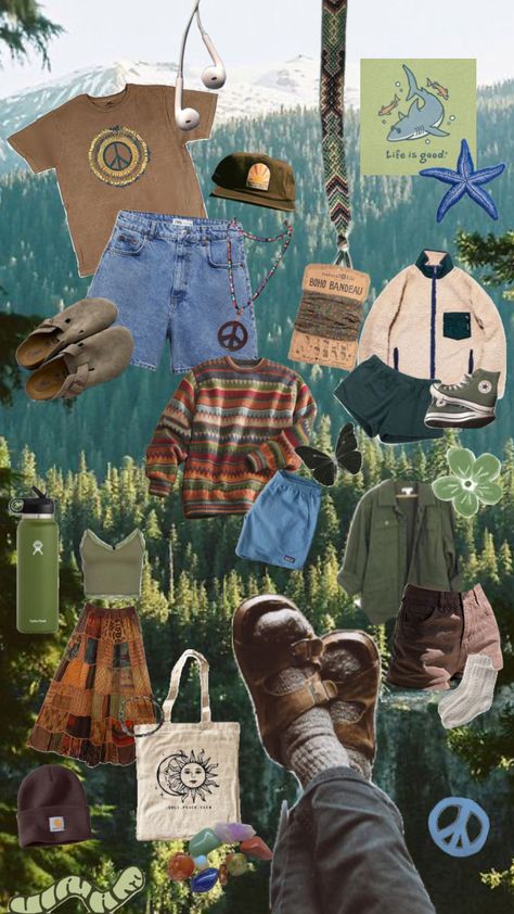 Trecking Outfits Aesthetic, Granola Tomboy Outfits, Outdoor Core Outfits, Boho Core Outfits, Granola Date Outfit, Costal Granola Outfits, Granola Skirt Outfit, Environmental Outfits, Alt Granola Outfits
