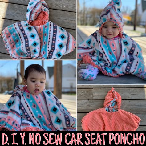 Fleece Carseat Poncho, Diy Carseat Blanket, Tie Carseat Poncho Diy, Carseat Poncho Pattern No Sew, Hooded Car Seat Poncho Pattern, Tela, Ponchos, Couture, Car Seat Poncho No Sew