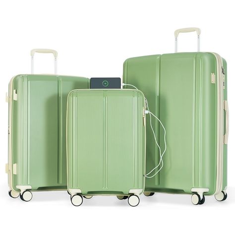 Super Affordable Luggage Sets: The suitcase set included three suitcases of different sizes - 28 inches(expandable 25%), 24 inches(expandable 25%), and 20 inches(meets most airline size restrictions) TSA Lock Included: Mounted TSA-approved lock, and… Cute Luggage Sets, Mobile Charging Station, Lightweight Suitcase, 3 Piece Luggage Set, Cute Luggage, Spinner Luggage Sets, Lightweight Luggage, Hanging Toiletry Bag, Suitcase Bag