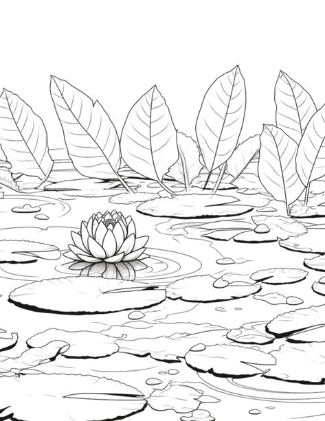 Free watercolor printable template of a garden pond free pdf to print Free Printable Watercolor Flowers, Watercolor Stencil Printable, Watercolor Pages Free Printable, Watercolor Art Templates, Watercolour Templates Free Printable, Free Watercolor Printable Templates, Printable Watercolor Coloring Pages, Painting Templates Free Printable Canvas, How To Draw A Pond