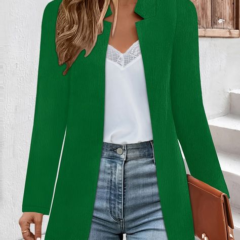 Faster shipping. Better service Professional Attire, Womens Professional Attire, Lds Fashion, Women Professional Attire, Outfit Mujer, Open Front Blazer, Long Sleeve Blazers, Spring Wardrobe, Office Work