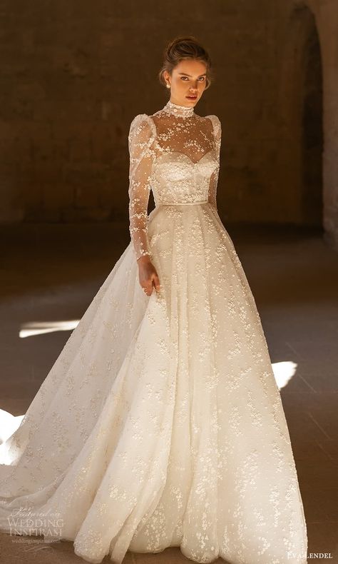 Ball Gown Evening Dress, Wedding Dresses Long Neck, 2023 Bridal Gowns With Sleeves, Simple Royal Wedding Dress, Long Neck Wedding Dress, High Lace Neckline Wedding Dress, Sheer Neck Wedding Dress, Royal Dresses Modern, Wedding Dress 2023 Winter