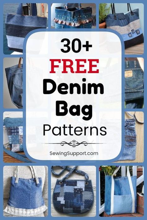 30+ Free Denim Bag & Purse Patterns #jeansbagdiyideas #jeansbagdiyeasy #jeansbagdiypattern Patchwork, Tela, Couture, Denim Bag Patterns Free, Easy Bag Tutorial, Free Denim Bag Patterns, Denim Tote Bag Diy Old Jeans, Diy Denim Purse, Denim Patches Diy