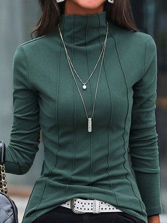 Mock Neck And T Shirt, Casual Turtleneck, Winter Collars, Long Sleeve Tops Casual, High Neck Top, Plain Tops, Stretch Top, Basic Long Sleeve, Fabric Collars