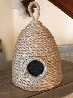 Life Inside the Page: How To | DIY Garden Bee Hive | Made from The Dollar Store Supplies - April 18, 2019 Bee Hives Diy, Bee Hive Craft, Honey Bee Decor, Bee Skep, Diy Home Decor Ideas, Dollar Tree Diy Crafts, Rope Crafts, Bee Crafts, Bee Decor