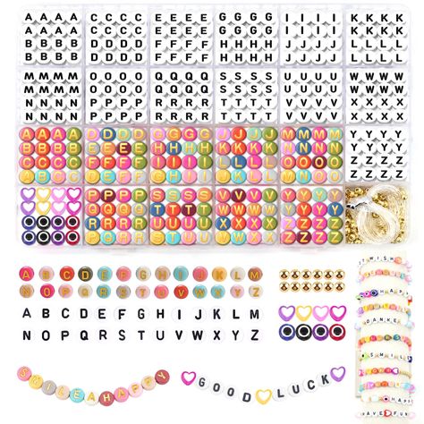 PRICES MAY VARY. Letter Beads Set for Bracelets:You can spell anything you want with this letter beads kit . The alphabet beads set not only has black and white letters, but also colorful beads, with large quantity and rich colors, which can meet your requirements for making multiple bracelets. This friendship bracelet kit has a total of 980pcs beads, including 520pcs black and white letter beads, over 360pcs colored letter beads, 10pcs heart beads ,10pcs evil eye beads and 80pcs gold spacer beads,a bundle of thread.The letter bead for bracelets are complete from A to Z and vowels letter beads are 35PCS each one. Unique and Various Jewelry:This letter bead set can be used to create bracelets with names, Taylor swift's albums, emotional expressions, lyrics, inspirational words, and more, su Letter Bracelet Beads, Frendship Bracelets, Beads To Make Bracelets, Friendship Bracelet Kit, Evil Eye Heart, Beads Kit, Letter Bead Bracelets, Bracelets Making, Multiple Bracelets
