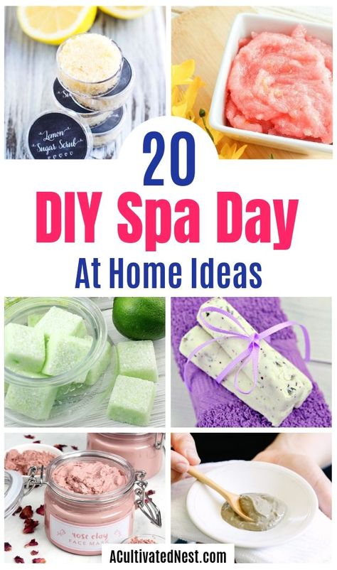 Home Day Spa Ideas, Homemade Spa Products Recipes, Diy Spa Day Party, Homemade Spa Day Diy, Wellness At Home Ideas, Spa Day Gift Ideas, Spa Refreshment Bar, Spa Day For Seniors, Spa Party Diy