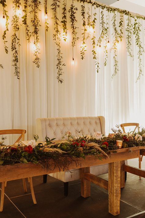 Candles For Head Table, Head Table Setup Wedding, Wedding Greenery Head Table, 4 Person Head Table Wedding, Head Table At Wedding Reception, Behind Top Table Decor Wedding, Wedding Head Table Couch, Head Table Backdrop Simple, Bridal Table Ideas Receptions