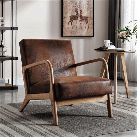 The Classic Mid-Century Modern ACCENT Chair, Perfect Vintage -Look Piece to Complete Your Mid-Century modern Décor, The frame of This Piece is Crafted From Solid Wood in a medium Espresso Finish, This Attractive Wood Framed Chair Has it All, Style,… Mid Century Modern Accent Chairs, Brown Armchair, Armchair Bed, Wood Frame Construction, Arm Design, Printed Chair, Modern Accent Chair, Wood Arm Chair, Mid Century Modern Decor