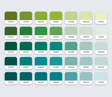 Paleta de colores verde azul aguamarina ... | Premium Vector #Freepik #vector #papel #pintura #creativo #pastel Sage Palette, Pantone Verde, Green Color Names, Green Pallete, Pantone Color Chart, Green Color Palette, Hex Color Palette, Color Palette Challenge, Green Palette