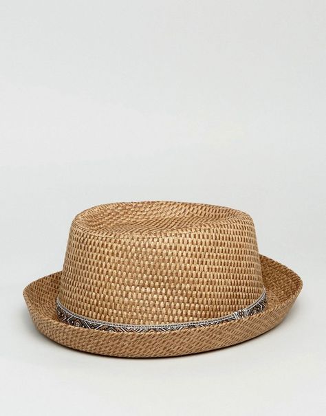 ASOS Raffia Straw Pork Pie With Khaki Geo-Tribal Band Man Style, Man Hats, Pork Pie Hat, Pork Pie, Outfit Men, Style Change, Mens Style, Woven Paper, Hat Band