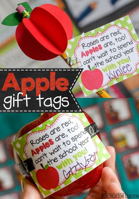 FREE Apple Teacher Gift Tags Fall Teacher Gifts, Back To School Gift Tags, Apple Teacher Gift, Apple Classroom, Apple Teacher Gifts, Apple Back To School, Teacher Gift Baskets, Apple Teacher, Teacher Treats