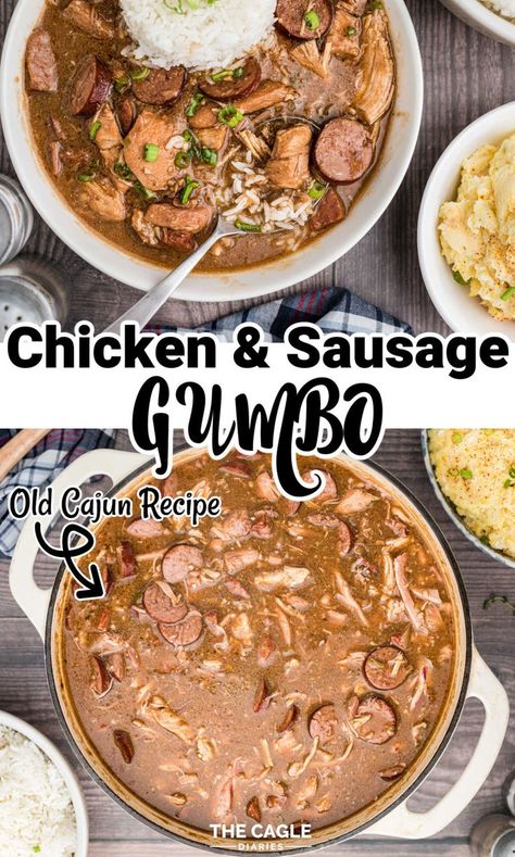 This is a totally authentic South Louisiana Chicken and Sausage Gumbo and is a classic! A no fail recipe that my family have me make at least every other week - yes even in the summer! It's comfort food at it's best - lay on the couch rubbing that belly after a bowl of Chicken and Sausage Gumbo - paired with a good potato salad. Authentic Chicken And Sausage Gumbo, Crockpot Gumbo Chicken And Sausage, Creole Chicken And Sausage Gumbo, Chicken Sausage Gumbo Instant Pot, Turkey Sausage Gumbo, Gumbo Recipe Authentic Chicken And Sausage, Gumbo Recipes Authentic, Chicken Sausage Okra Gumbo, Mild Gumbo Recipe