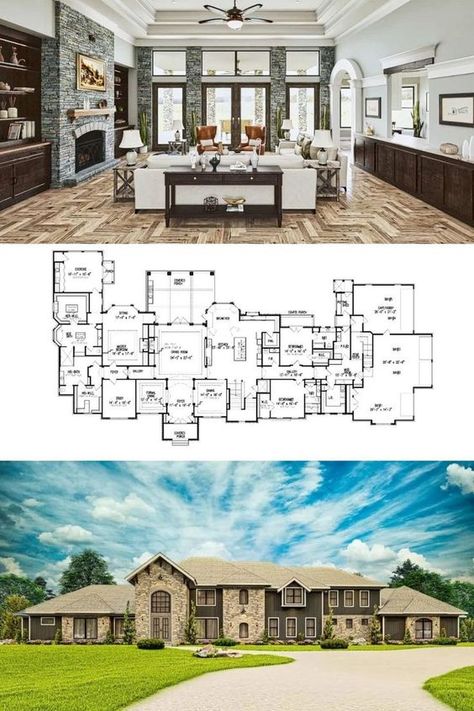 Ranch Mansion Floor Plans, Luxury Farmhouse Plans, Luxury House Floor Plans, Manor Floor Plan, Mansion Plans, 6 Bedroom House Plans, Big Mansions, Luxury Floor Plans, House Plans Ideas