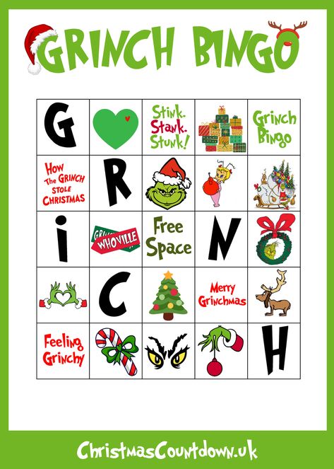Natal, Grinch Bingo, Free Printable Grinch, Printable Christmas Bingo Cards, Christmas Bingo Printable, Bingo Christmas, Free Christmas Games, Holiday Bingo, Free Printable Bingo Cards