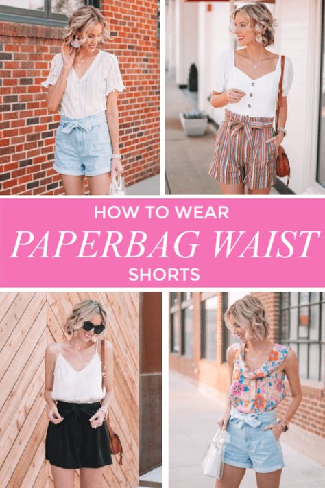 how to wear paperbag waist shorts, tips for styling paperbag waist shorts, denim paperbag waist shorts, dressy shorts for women, black dress shorts, rainbow stripe shorts #paperbagwaist #paperbag #paperbagshorts #paperbagstyle #paperbagwaistshorts #shorts #summershorts How To Wear Paperbag Shorts, How To Style Paperbag Shorts, Paperbag Waist Shorts Outfit, Paper Bag Waist Shorts Outfit, Tie Waist Shorts Outfits, How To Style Paper Bag Shorts, Black Paper Bag Shorts Outfit, Style Paper Bag Shorts, Paperbag Shorts Outfit