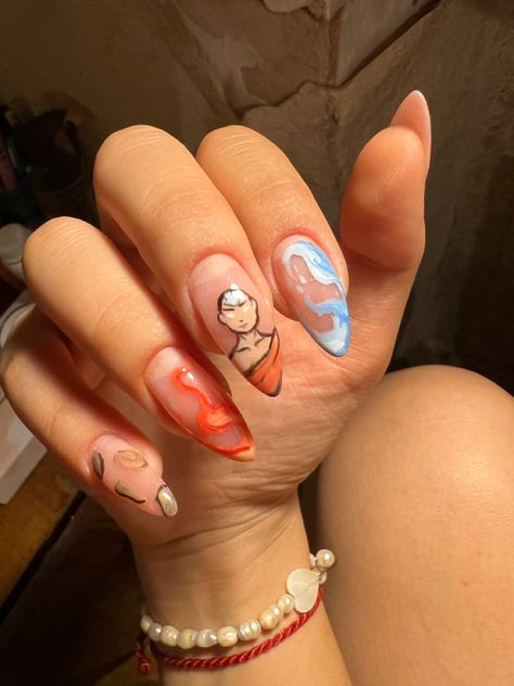 #avatar Avatar The Last Airbender Nails Designs, Appa Nails, Avatar The Last Airbender Nail Designs, Avatar The Last Airbender Nail Art, Atla Inspired Nails, Atla Nails, Avatar Nails Art, Avatar The Last Airbender Nails, Avatar Nails