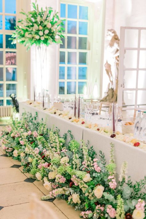 wow wedding top table meadow Beautiful Proposals, Bridal Table Flowers, Apricot Wedding, Top Table Flowers, Wow Wedding, Bride Groom Table, Wedding Top Table, Garden Wedding Flowers, Luxury Florists