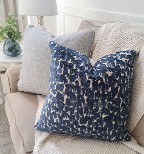 This is a great nuetral pillow cover with an interesting abstract animal print-like pattern. Colors include indigo blue and tan.  backed in the white and cream colorway of the same pattern  pattern is random, cording if selected is cream  One pillow cover only. Zip closure.  Pssst! Before you purchase please be aware of a few things so there are no surprises! Ready? Here we go... 1. I'd be happy to send you a sample! Just drop me your address; In fact, I would recommend you get a sample if you h Animal Print Pillow, Abstract Animal Print, Animal Print Pillows, Bed Scarf, You Are My Hero, Print Pillow, Etsy Pillow Covers, Abstract Animals, Printed Pillow