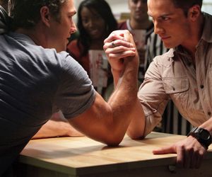 Arm Wrestling Workout Plan Eric Northman, Michael Trevino, Taylor Kinney, Wrestling Workout, Wrestling Quotes, Taylor Kinney Chicago Fire, Vamp Diaries, Arm Wrestling, Vampire Diaries Seasons