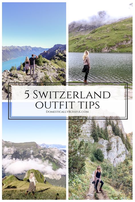 What to wear in Switzerland plus 5 Switzerland outfit tips for a summer or fall vacation in Europe. Switzerland Winter Outfit Aesthetic, Photoshoot In Switzerland, Travel Outfits Switzerland, Alps Hiking Outfit, Top Of Europe Switzerland Outfit, Outfits For Switzerland In June, Shoes For Switzerland, Switzerland In March Outfits, Outfit Ideas For Switzerland