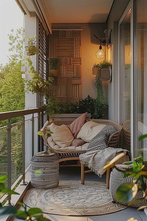 +72 Inspiring Ideas for Your Dream Cozy Balcony - DecorWithEva Balcony Japandi, Balcony Hacks, Tiny Balcony Ideas, Closed Balcony, Chic Balcony, Cozy Balcony, Small Apartment Patio, Natural Place, Light Colored Furniture