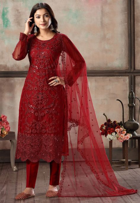 Red Salwar Suit, Maroon Embroidery, Straight Cut Dress, Wine Colour, Women Suits Wedding, Pakistani Suit, Pakistani Party Wear, Salwar Dress, Dress Salwar Kameez