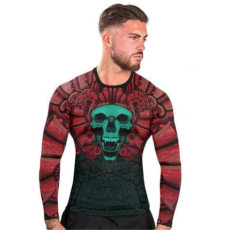 Aztec Heritage Men's Long Sleeve Rash Guard Introducing the Aztec Heritage Men's Long Sleeve Rash Guard, a top-tier compression shirt designed to elevate your performance in various sports and fitness activities. Crafted from a premium blend of Polyester and Spandex, this rash guard offers a second-skin fit that ensures full flexibility and freedom of movement, allowing you to execute any fighting move or pose with ease. Unmatched Comfort and Flexibility The Aztec Heritage Men's Long Sleeve Rash Guard is engineered for optimal comfort and support. The slim fit design provides a snug yet comfortable feel, making it ideal for high-intensity sports such as MMA, Brazilian Jiu Jitsu, Jiu Jitsu, Muay Thai, No Gi Jiu-Jitsu, Grappling, Wrestling, Kick Boxing, Gym, Workout, Crossfit, and Fitness. T