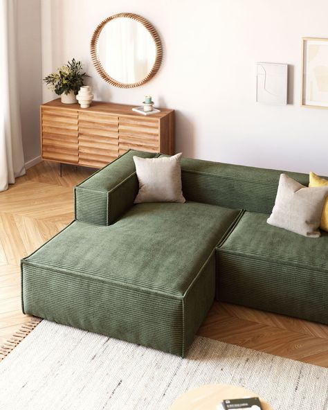 Sofa Verde, Sofa Cord, Cord Sofa, Modern Living Room Sofa Set, Green Sofa Living, Green Sofa Living Room, Corduroy Upholstery, Cosy Sofa, Small Sectional Sofa