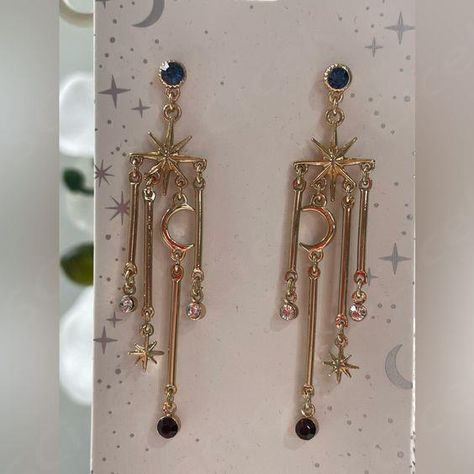 $16.00 Kawaii, Light Up Earrings, Grunge Earrings, Industrial Jewelry, Boho Style Earrings, Anime Accessories, Gold Aesthetic, Moon And Stars, Fantasy Jewelry