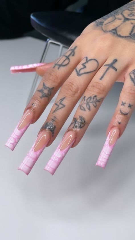 Instagram Baddie Acrylic Nails, Acrylic Nail Designs Classy, Barbie Hands, Finger Tats, Punk Nails, Long Acrylic Nail Designs, Gel Nails Diy, Arylic Nails, Colored Acrylic Nails